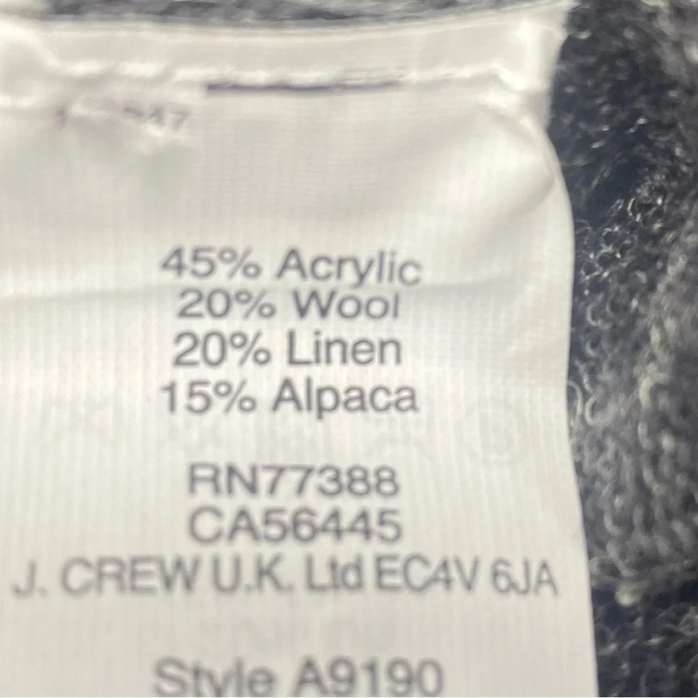 J. Crew Charcoal Gray Crewneck Sweater W SM 3/4 SL LINEN ALPACA WOOL ACRYLIC